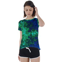 Abstract Green And Blue Techno Pattern Short Sleeve Foldover Tee by SpinnyChairDesigns