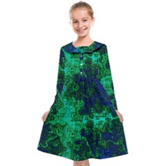 Abstract Green And Blue Techno Pattern Kids  Midi Sailor Dress by SpinnyChairDesigns