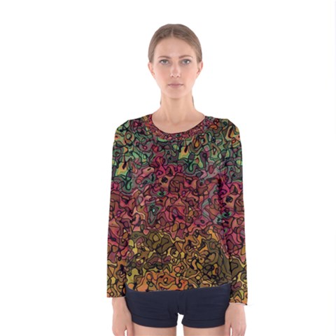 Stylish Fall Colors Camouflage Women s Long Sleeve Tee by SpinnyChairDesigns