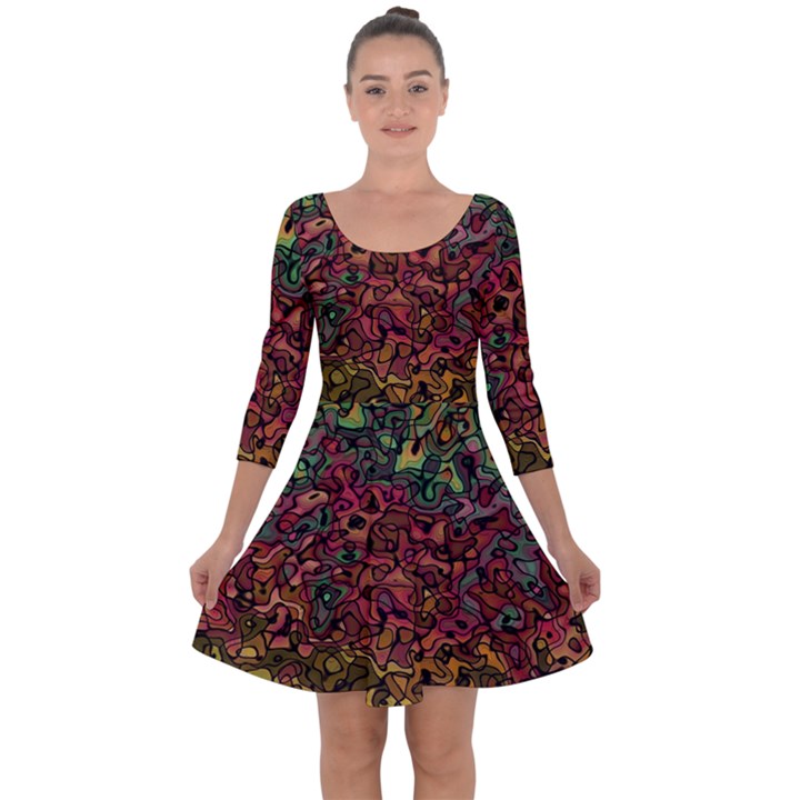 Stylish Fall Colors Camouflage Quarter Sleeve Skater Dress