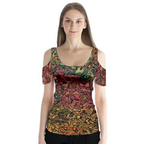 Stylish Fall Colors Camouflage Butterfly Sleeve Cutout Tee  by SpinnyChairDesigns