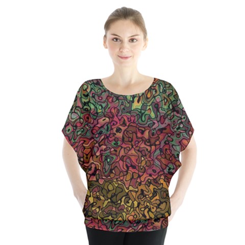 Stylish Fall Colors Camouflage Batwing Chiffon Blouse by SpinnyChairDesigns