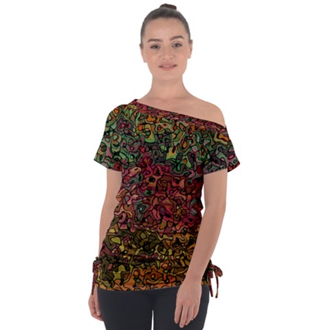 Stylish Fall Colors Camouflage Tie-up Tee by SpinnyChairDesigns