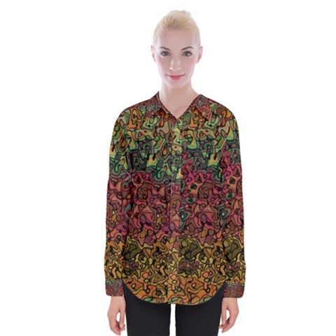 Stylish Fall Colors Camouflage Womens Long Sleeve Shirt by SpinnyChairDesigns