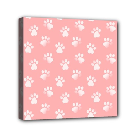 Animal Cat Dog Prints Pattern Pink White Mini Canvas 6  X 6  (stretched) by SpinnyChairDesigns