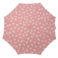 Animal Cat Dog Prints Pattern Pink White Straight Umbrellas by SpinnyChairDesigns