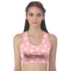 Animal Cat Dog Prints Pattern Pink White Sports Bra by SpinnyChairDesigns