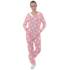 Animal Cat Dog Prints Pattern Pink White Women s Tracksuit by SpinnyChairDesigns