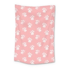 Animal Cat Dog Prints Pattern Pink White Small Tapestry by SpinnyChairDesigns