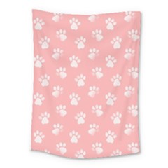 Animal Cat Dog Prints Pattern Pink White Medium Tapestry by SpinnyChairDesigns