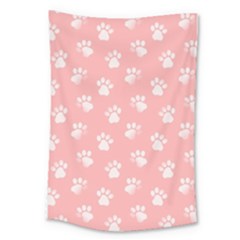 Animal Cat Dog Prints Pattern Pink White Large Tapestry by SpinnyChairDesigns