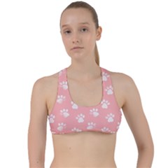 Animal Cat Dog Prints Pattern Pink White Criss Cross Racerback Sports Bra by SpinnyChairDesigns