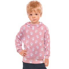 Animal Cat Dog Prints Pattern Pink White Kids  Hooded Pullover by SpinnyChairDesigns