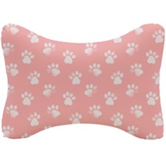 Animal Cat Dog Prints Pattern Pink White Seat Head Rest Cushion by SpinnyChairDesigns