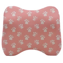 Animal Cat Dog Prints Pattern Pink White Velour Head Support Cushion by SpinnyChairDesigns