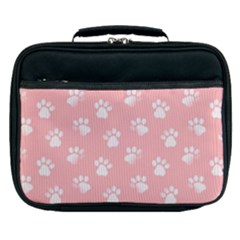 Animal Cat Dog Prints Pattern Pink White Lunch Bag by SpinnyChairDesigns