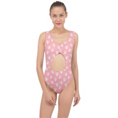 Animal Cat Dog Prints Pattern Pink White Center Cut Out Swimsuit by SpinnyChairDesigns