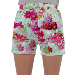  Cosmos Flowers Red Sleepwear Shorts by DinkovaArt