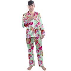  Cosmos Flowers Red Men s Long Sleeve Satin Pyjamas Set by DinkovaArt