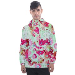  Cosmos Flowers Red Men s Front Pocket Pullover Windbreaker by DinkovaArt