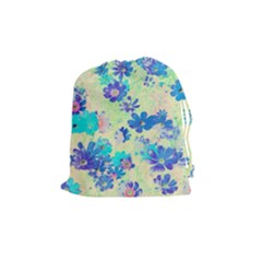 Cosmos Flowers Blue Drawstring Pouch (medium) by DinkovaArt