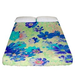 Cosmos Flowers Blue Fitted Sheet (california King Size) by DinkovaArt