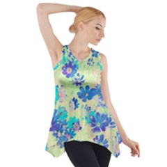 Cosmos Flowers Blue Side Drop Tank Tunic by DinkovaArt