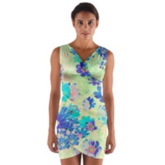 Cosmos Flowers Blue Wrap Front Bodycon Dress by DinkovaArt