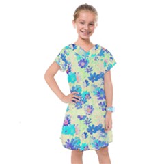 Cosmos Flowers Blue Kids  Drop Waist Dress by DinkovaArt