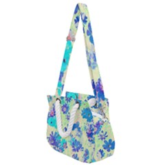 Cosmos Flowers Blue Rope Handles Shoulder Strap Bag