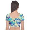 Cosmos Flowers blue Velvet Short Sleeve Crop Top  View2