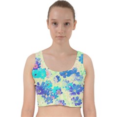 Cosmos Flowers Blue Velvet Racer Back Crop Top by DinkovaArt