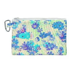 Cosmos Flowers Blue Canvas Cosmetic Bag (large) by DinkovaArt