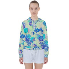 Cosmos Flowers Blue Women s Tie Up Sweat by DinkovaArt