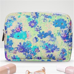 Cosmos Flowers Blue Make Up Pouch (medium) by DinkovaArt