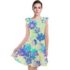 Cosmos Flowers Blue Tie Up Tunic Dress by DinkovaArt