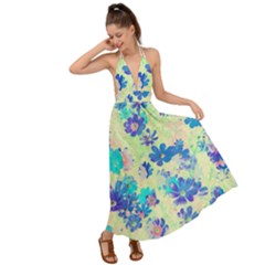 Cosmos Flowers Blue Backless Maxi Beach Dress