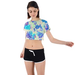 Cosmos Flowers Blue Tie Back Short Sleeve Crop Tee