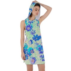 Cosmos Flowers Blue Racer Back Hoodie Dress by DinkovaArt