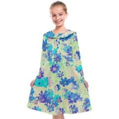 Cosmos Flowers Blue Kids  Midi Sailor Dress by DinkovaArt