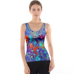 Cosmos Flowers Blue Red Tank Top by DinkovaArt