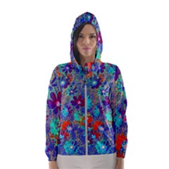 Cosmos Flowers Blue Red Women s Hooded Windbreaker by DinkovaArt