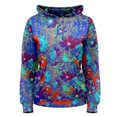 Cosmos Flowers Blue Red Women s Pullover Hoodie by DinkovaArt