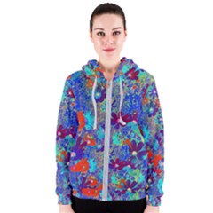 Cosmos Flowers Blue Red Women s Zipper Hoodie by DinkovaArt