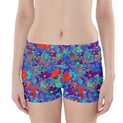 Cosmos Flowers Blue Red Boyleg Bikini Wrap Bottoms by DinkovaArt