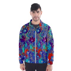 Cosmos Flowers Blue Red Men s Windbreaker by DinkovaArt