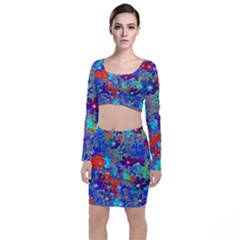 Cosmos Flowers Blue Red Top And Skirt Sets by DinkovaArt