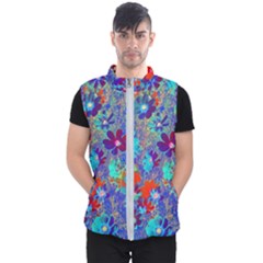 Cosmos Flowers Blue Red Men s Puffer Vest by DinkovaArt