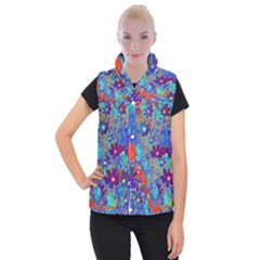 Cosmos Flowers Blue Red Women s Button Up Vest by DinkovaArt