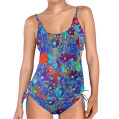 Cosmos Flowers Blue Red Tankini Set by DinkovaArt